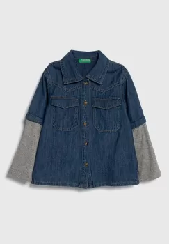 United Colors of Benetton camasa din denim pentru copii culoarea albastru marin imagine