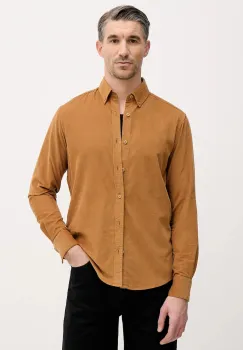 United Colors of Benetton camasa din velur culoarea maro, cu guler button-down, regular, 5T98UQ066 imagine