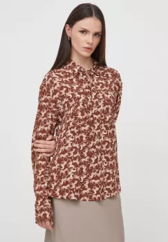 United Colors of Benetton camasa femei, culoarea maro, cu guler clasic, regular imagine