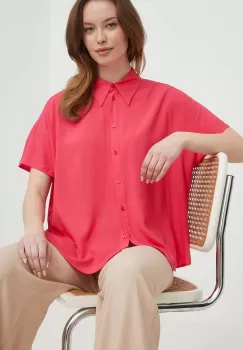 United Colors of Benetton camasa femei, culoarea roz, cu guler clasic, relaxed imagine