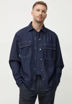 United Colors of Benetton camasa jeans barbati, culoarea bleumarin, cu guler clasic, relaxed fit, 5SAWUQ051 imagine