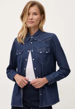 United Colors of Benetton camasa jeans femei, culoarea albastru marin, cu guler clasic, regular imagine