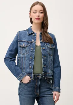 United Colors of Benetton geaca jeans femei, culoarea albastru marin, de tranzitie imagine