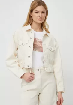 United Colors of Benetton geaca jeans femei, culoarea bej, de tranzitie, oversize imagine