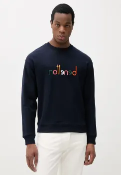 United Colors of Benetton hanorac de bumbac barbati, culoarea bleumarin, cu imprimeu, 3FWYU109S imagine