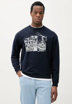 United Colors of Benetton hanorac de bumbac barbati, culoarea bleumarin, cu imprimeu, 3FWYU10A3 imagine