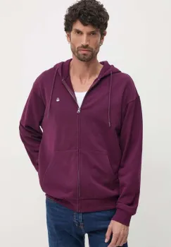 United Colors of Benetton hanorac de bumbac barbati, culoarea violet, cu gluga, neted, 342ZU500P imagine