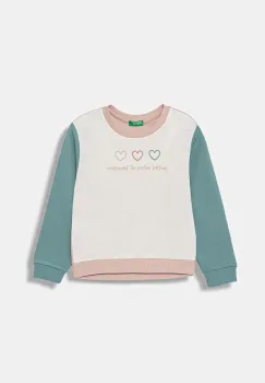 United Colors of Benetton hanorac de bumbac culoarea alb, cu imprimeu, 3J70G10JR imagine