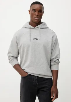 United Colors of Benetton hanorac de bumbac culoarea gri, cu gluga, cu imprimeu, 3Y9YU201Y imagine