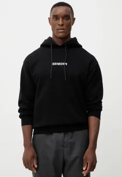 United Colors of Benetton hanorac de bumbac culoarea negru, cu gluga, cu imprimeu, 3Y9YU201Y imagine
