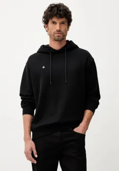 United Colors of Benetton hanorac de bumbac culoarea negru, cu gluga, uni, 342ZU201K imagine