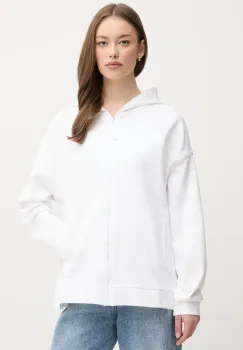 United Colors of Benetton hanorac de bumbac femei, culoarea alb, cu gluga, neted, 3UNID500R imagine