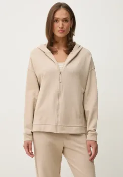 United Colors of Benetton hanorac de bumbac femei, culoarea bej, cu gluga, neted, 3UNID500R imagine