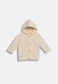 United Colors of Benetton hanorac de bumbac pentru bebelusi culoarea bej, cu gluga, uni, 3ITEA501N imagine