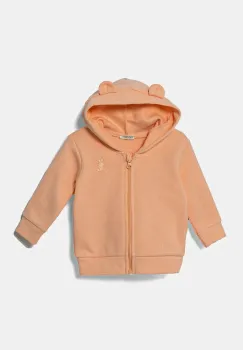 United Colors of Benetton hanorac de bumbac pentru bebelusi culoarea portocaliu, cu gluga, uni, 3J70A5017 imagine