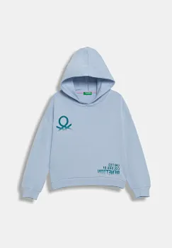 United Colors of Benetton hanorac de bumbac pentru copii cu gluga, cu imprimeu, 3J68C204W imagine