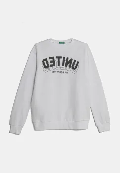 United Colors of Benetton hanorac de bumbac pentru copii culoarea alb, cu gluga, cu imprimeu, 3J68C10N2 imagine