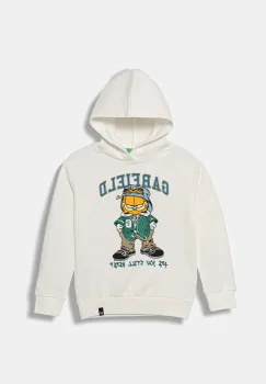 United Colors of Benetton hanorac de bumbac pentru copii culoarea alb, cu gluga, cu imprimeu, 3UNIC204Y imagine