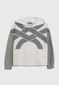 United Colors of Benetton hanorac de bumbac pentru copii culoarea alb, cu gluga, cu imprimeu imagine