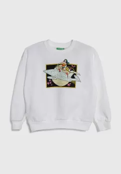 United Colors of Benetton hanorac de bumbac pentru copii culoarea alb, cu imprimeu imagine