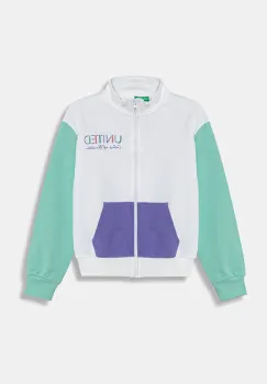 United Colors of Benetton hanorac de bumbac pentru copii culoarea alb, cu imprimeu, 3J68C504N imagine