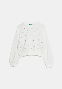 United Colors of Benetton hanorac de bumbac pentru copii culoarea alb, cu imprimeu, 3J70C10O2 imagine