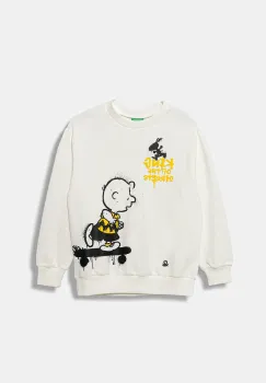 United Colors of Benetton hanorac de bumbac pentru copii culoarea alb, cu imprimeu, 3J70C10R4 imagine