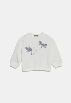 United Colors of Benetton hanorac de bumbac pentru copii culoarea alb, cu imprimeu, 3J70G10IY imagine