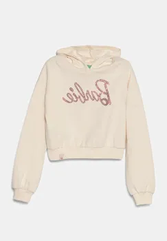 United Colors of Benetton hanorac de bumbac pentru copii culoarea bej, cu gluga, cu imprimeu, 3J68C204C imagine