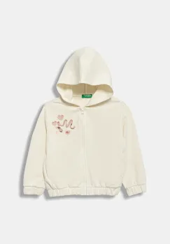 United Colors of Benetton hanorac de bumbac pentru copii culoarea bej, cu gluga, cu imprimeu, 3J68G503W imagine