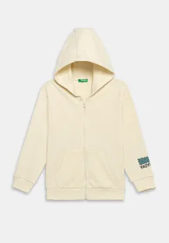 United Colors of Benetton hanorac de bumbac pentru copii culoarea bej, cu gluga, cu imprimeu, 3J68G503Y imagine