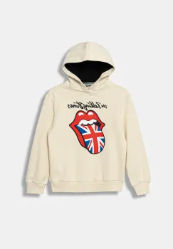 United Colors of Benetton hanorac de bumbac pentru copii culoarea bej, cu gluga, cu imprimeu, 3J73C205G imagine