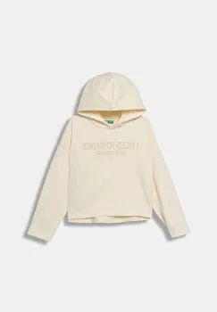 United Colors of Benetton hanorac de bumbac pentru copii culoarea bej, cu gluga, cu imprimeu, 3NBMC2053 imagine