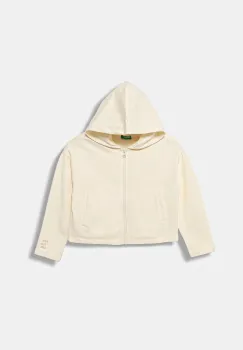 United Colors of Benetton hanorac de bumbac pentru copii culoarea bej, cu gluga, uni, 3NBMC505E imagine