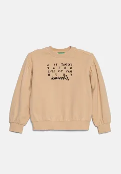 United Colors of Benetton hanorac de bumbac pentru copii culoarea bej, cu imprimeu, 33NVC10K3 imagine