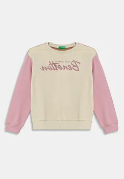 United Colors of Benetton hanorac de bumbac pentru copii culoarea bej, cu imprimeu, 3J68C10MX imagine