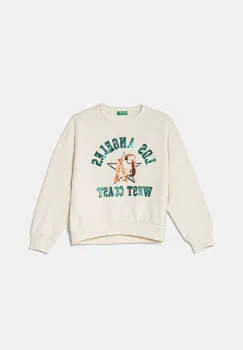 United Colors of Benetton hanorac de bumbac pentru copii culoarea bej, cu imprimeu, 3J68C10NX imagine