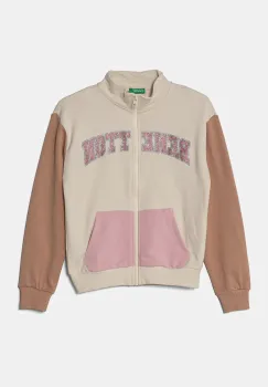 United Colors of Benetton hanorac de bumbac pentru copii culoarea bej, cu imprimeu, 3J68C504N imagine
