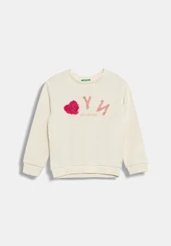 United Colors of Benetton hanorac de bumbac pentru copii culoarea bej, cu imprimeu, 3J68G10K3 imagine