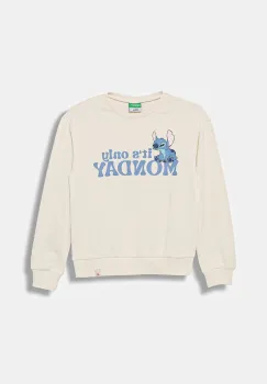 United Colors of Benetton hanorac de bumbac pentru copii culoarea bej, cu imprimeu, 3UNIC10Q6 imagine