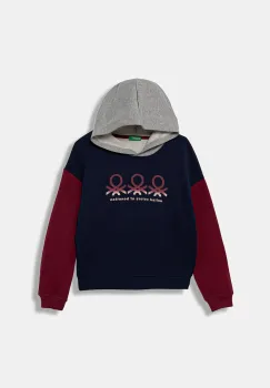 United Colors of Benetton hanorac de bumbac pentru copii culoarea bleumarin, cu gluga, cu imprimeu, 3J68C204W imagine