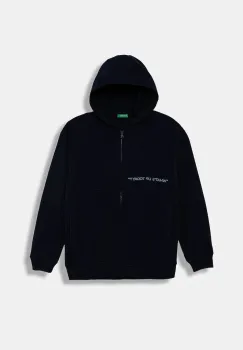 United Colors of Benetton hanorac de bumbac pentru copii culoarea bleumarin, cu gluga, cu imprimeu, 3J68C505G imagine