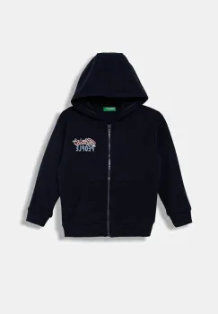 United Colors of Benetton hanorac de bumbac pentru copii culoarea bleumarin, cu gluga, cu imprimeu, 3J68G503Y imagine