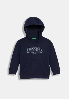 United Colors of Benetton hanorac de bumbac pentru copii culoarea bleumarin, cu gluga, cu model, 3J68G2014 imagine