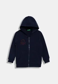 United Colors of Benetton hanorac de bumbac pentru copii culoarea bleumarin, cu gluga, uni, 3J68G503V imagine