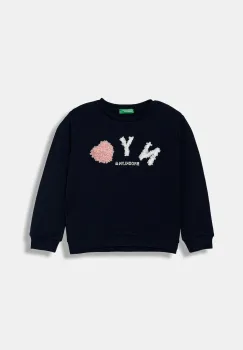 United Colors of Benetton hanorac de bumbac pentru copii culoarea bleumarin, cu imprimeu, 3J68G10K3 imagine