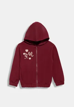 United Colors of Benetton hanorac de bumbac pentru copii culoarea bordo, cu gluga, cu imprimeu, 3J68G503W imagine