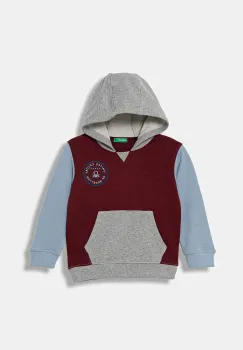 United Colors of Benetton hanorac de bumbac pentru copii culoarea bordo, cu gluga, cu model, 3J68G2014 imagine