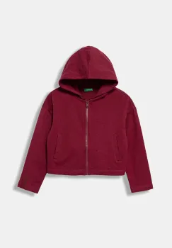 United Colors of Benetton hanorac de bumbac pentru copii culoarea bordo, cu gluga, uni, 3NBMC505E imagine
