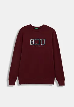 United Colors of Benetton hanorac de bumbac pentru copii culoarea bordo, cu imprimeu, 3J68C10PZ imagine